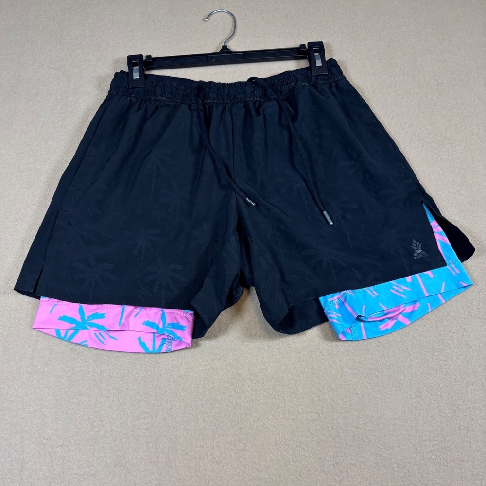 Chubbies Mens 5.5 Inseam 2-in-1 Performance Shorts Black Tonal Palm Tree Size M